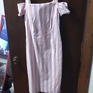 Mid length striped dress.